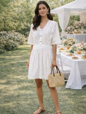 COACH Broderie Anglaise Cotton Eyelet Dress Cream Spring Bridal LWD Graduation